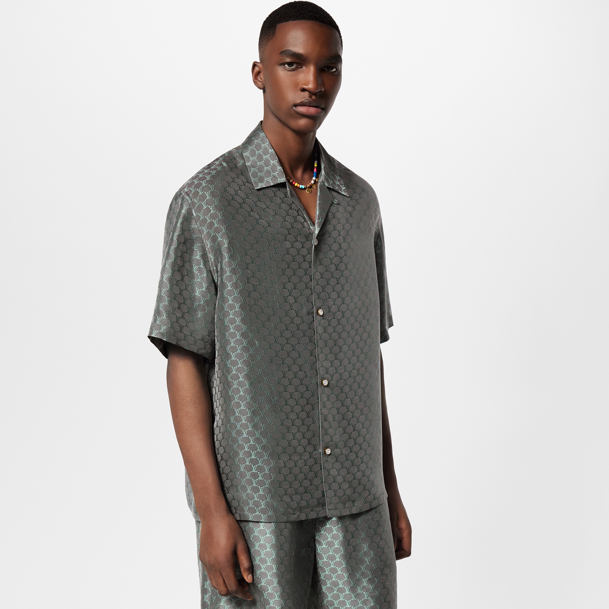 Short-Sleeved Jacquard Silk-Blend Shirt - Luxury Shirts